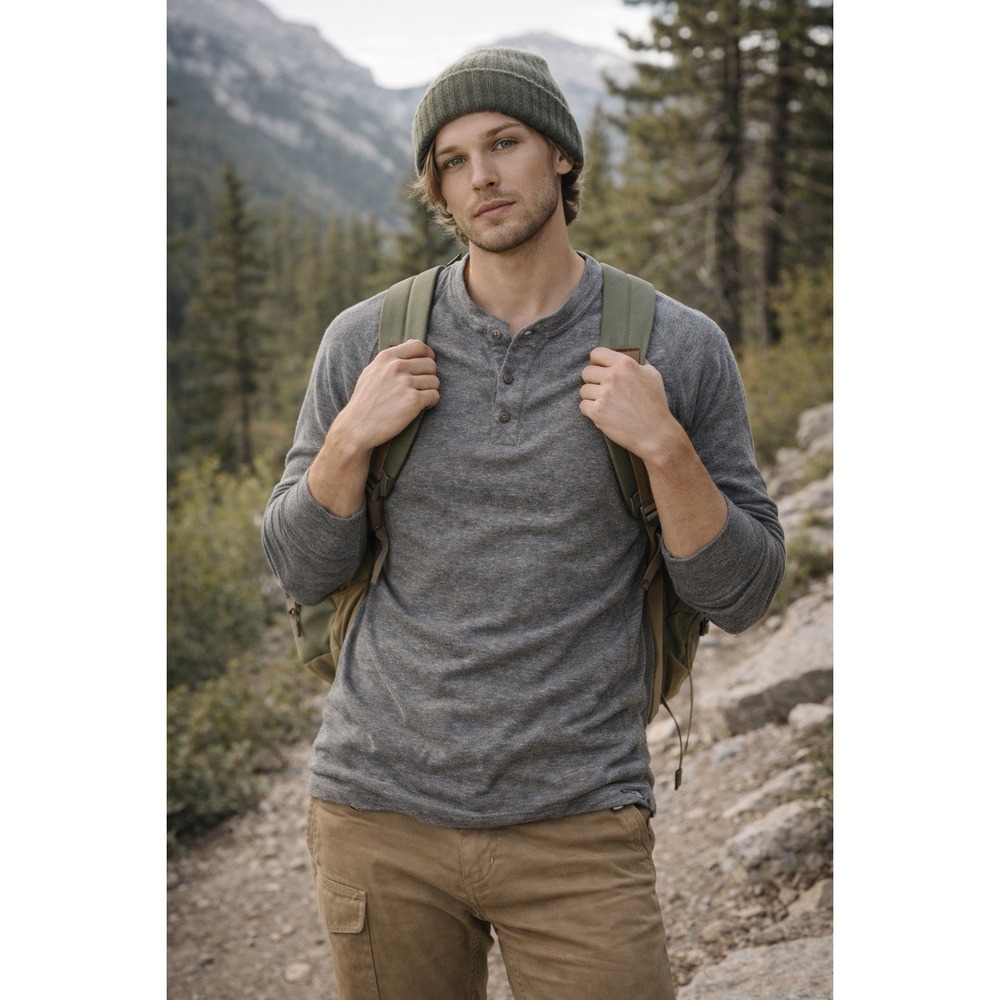 The North Face Mens M Heathered Gray Long Sleeve Henley Pullover Granola VTG